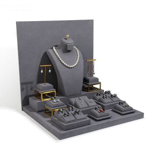 Custom Jewelry Showcase Gray Metal Microfibier Necklace Wholesale | Jewelry Packaging Supplier