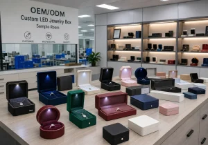 Custom LED jewelry box OEM factory: sample room with prototype display