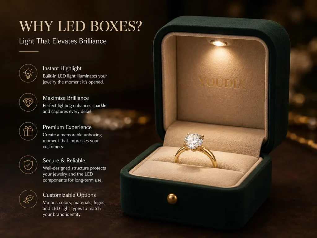LED ring box showcasing diamond brilliance with integrated lighting