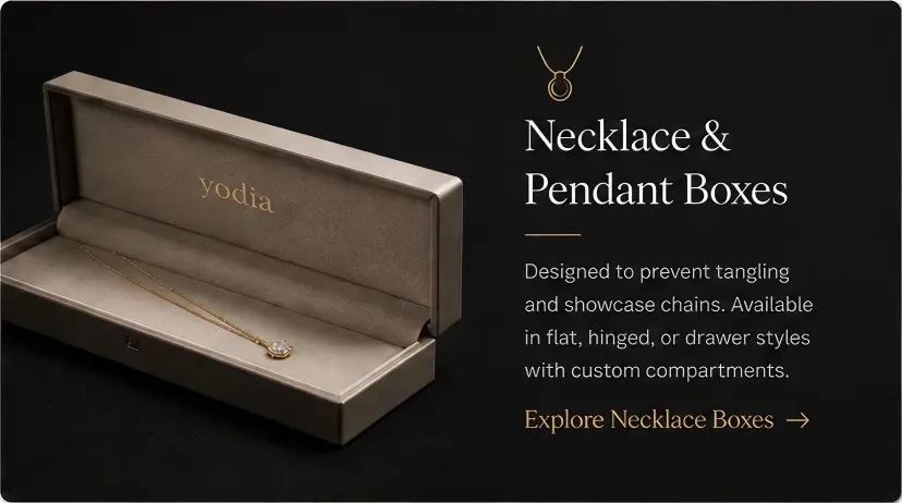 Designed for chains, pendants, and fine necklaces with secure holders and refined presentation.